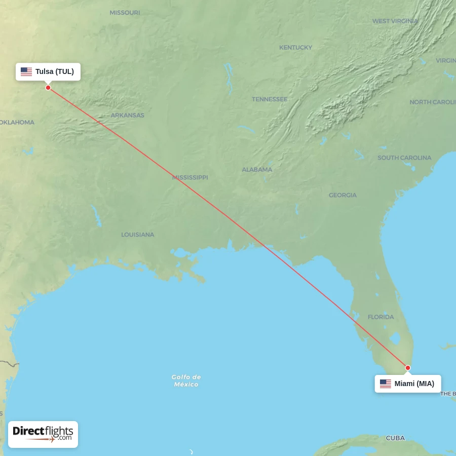 TUL - MIA route map