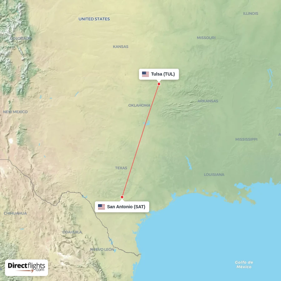 TUL - SAT route map