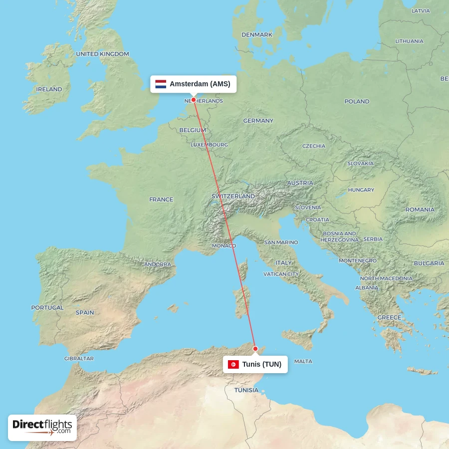 TUN - AMS route map