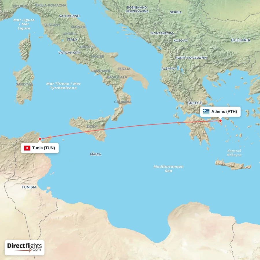 TUN - ATH route map