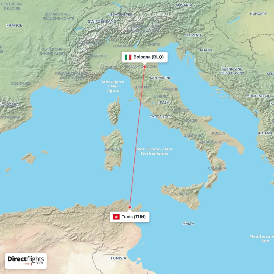 TUN - BLQ route map