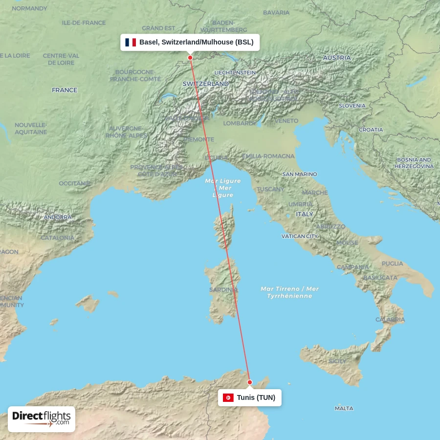 TUN - BSL route map