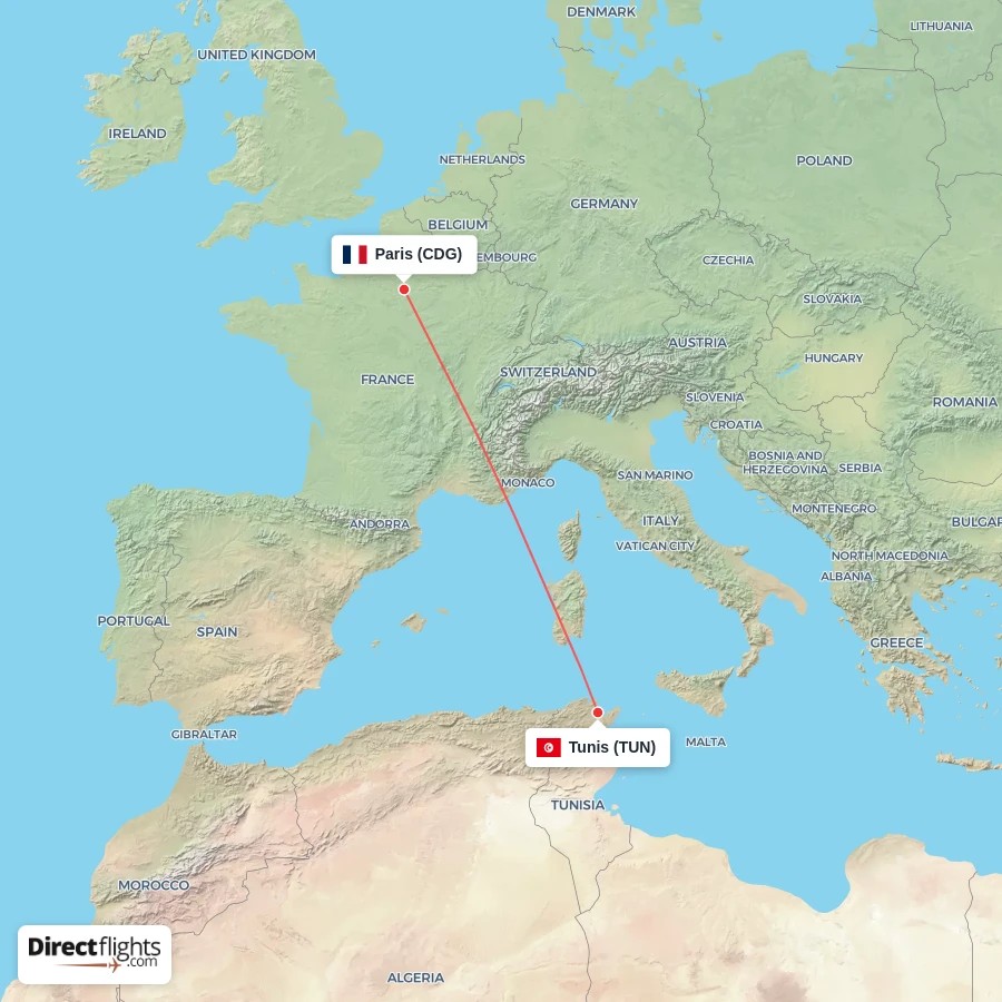 TUN - CDG route map
