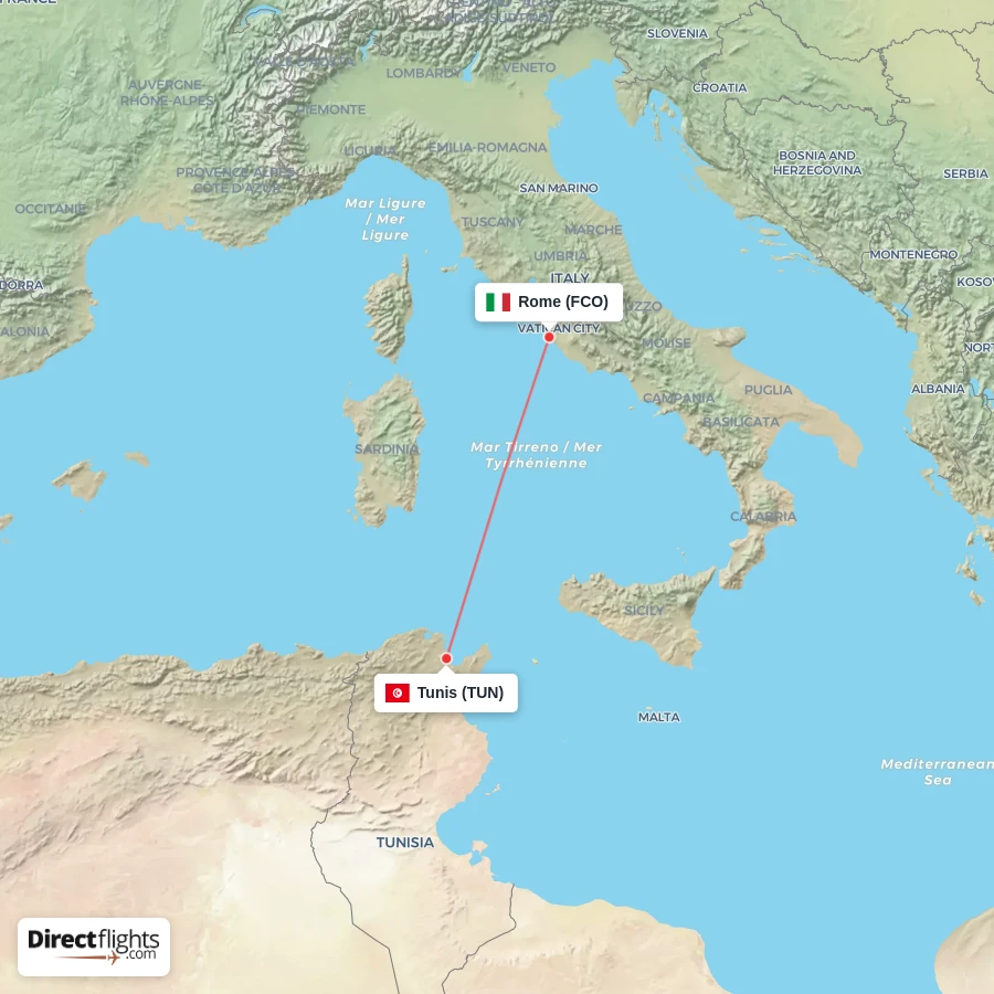 TUN - FCO route map