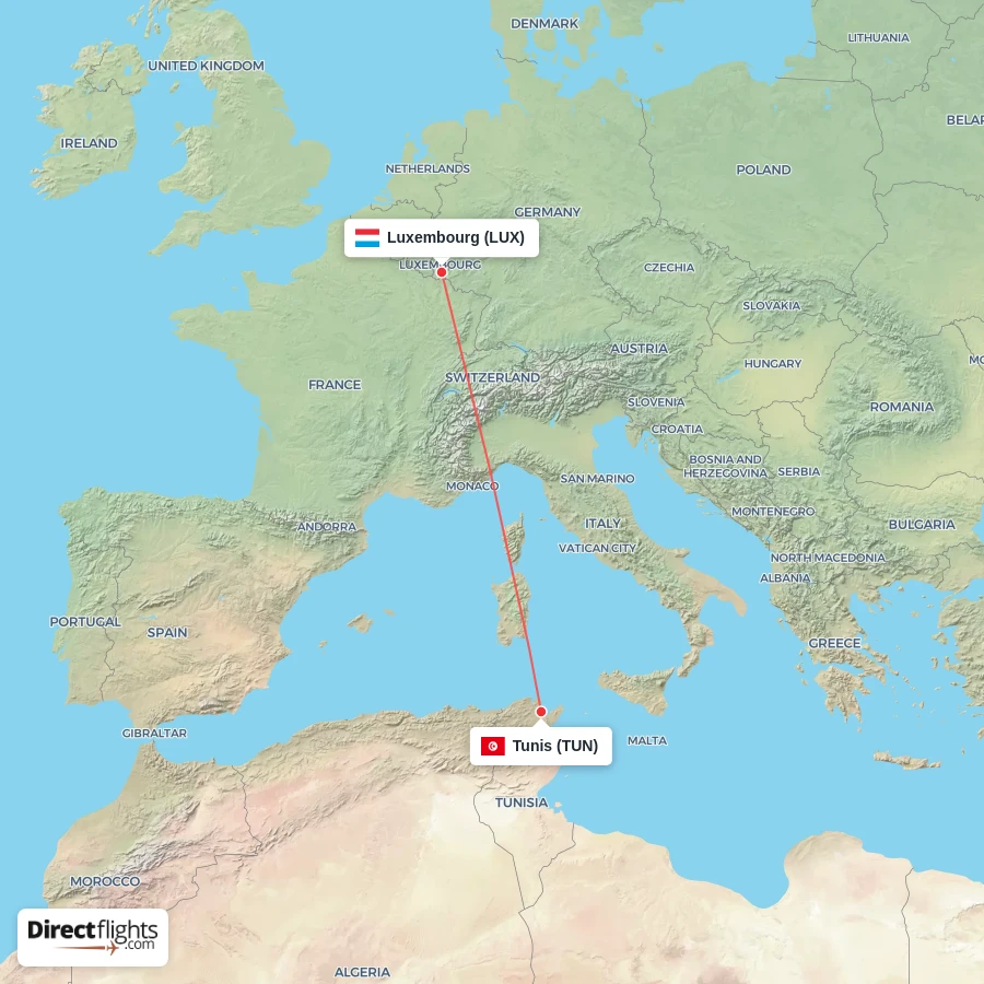 TUN - LUX route map
