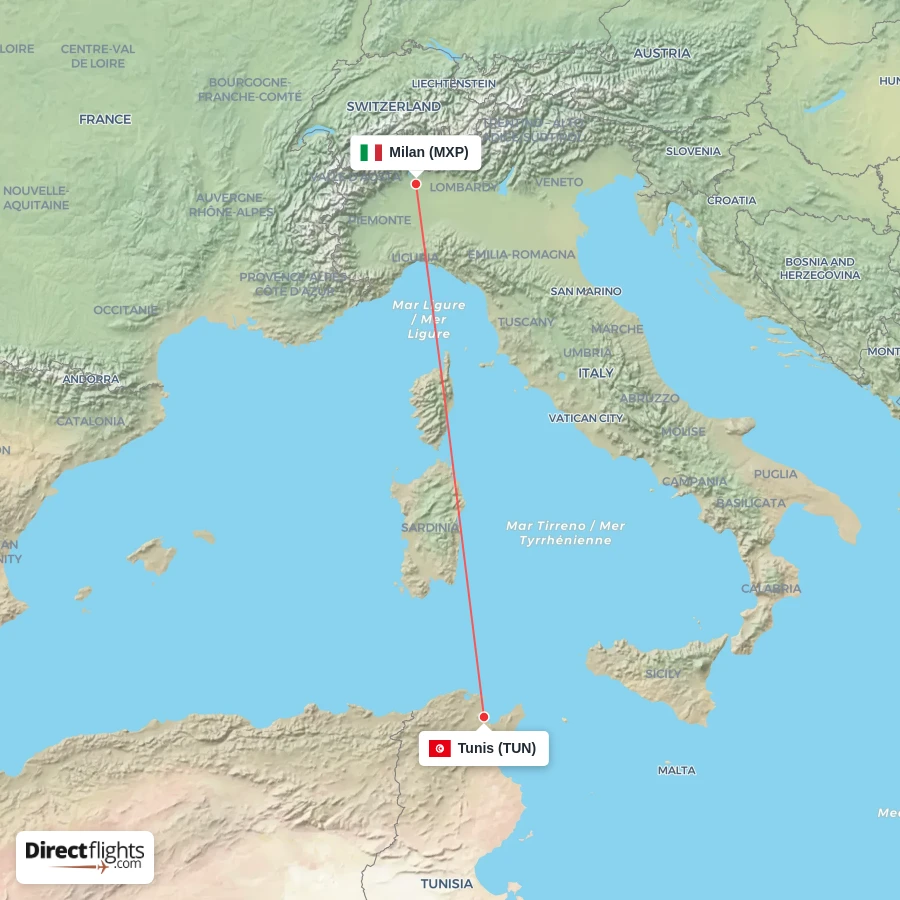 TUN - MXP route map