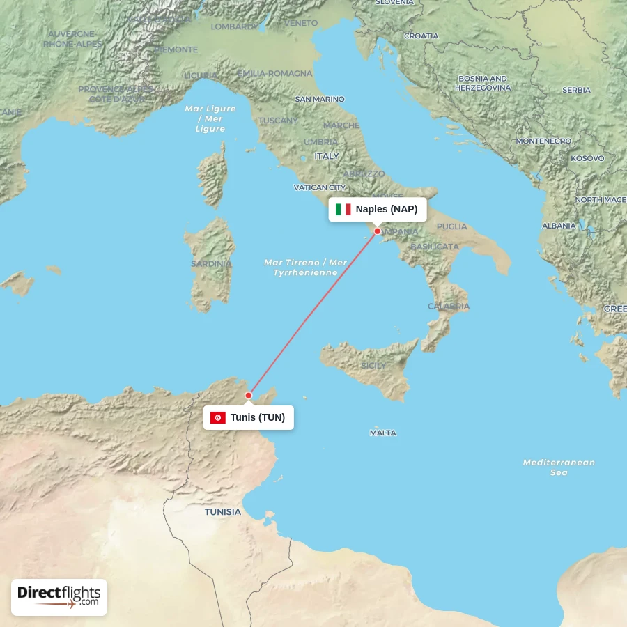 TUN - NAP route map