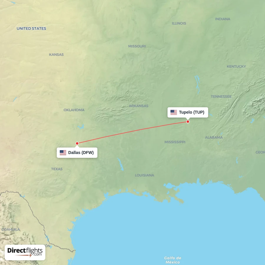 TUP - DFW route map