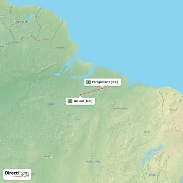 Tucurui - Paragominas direct flight map