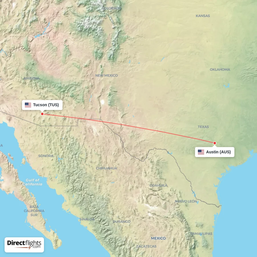 TUS - AUS route map
