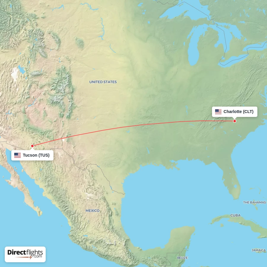 TUS - CLT route map