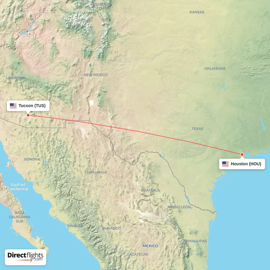 TUS - HOU route map