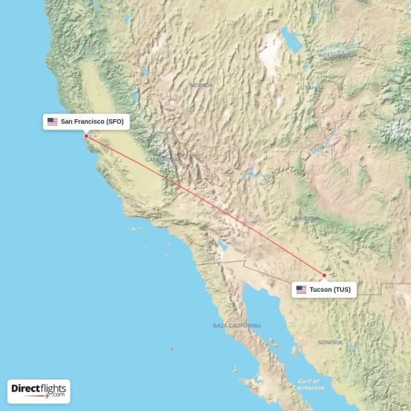 Tucson - San Francisco direct flight map