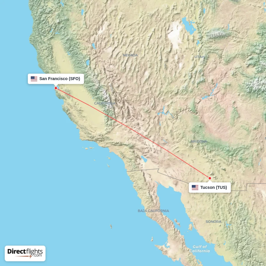 TUS - SFO route map