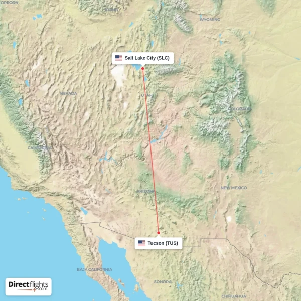 Tucson - Salt Lake City direct flight map