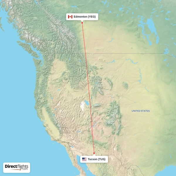 Tucson - Edmonton direct flight map