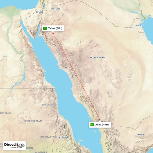 Tabuk - Abha direct flight map