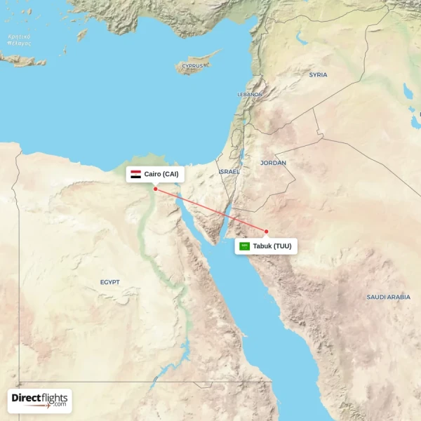 Tabuk - Cairo direct flight map