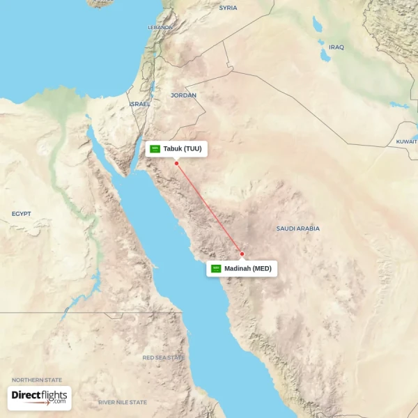 Tabuk - Madinah direct flight map