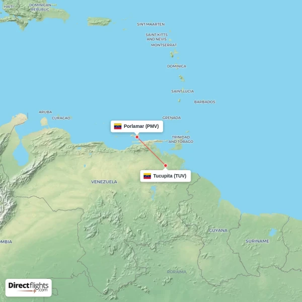 Tucupita - Porlamar direct flight map