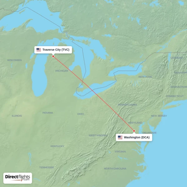 Traverse City - Washington direct flight map