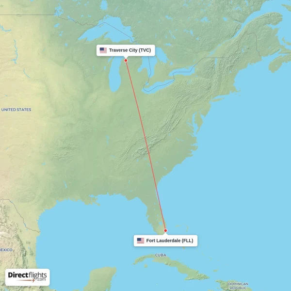 Traverse City - Fort Lauderdale direct flight map