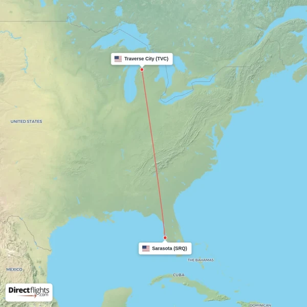 Traverse City - Sarasota direct flight map