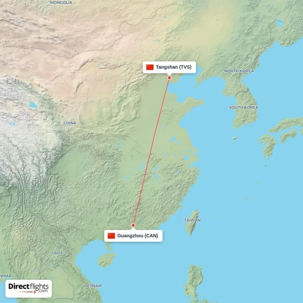 Tangshan - Guangzhou direct flight map