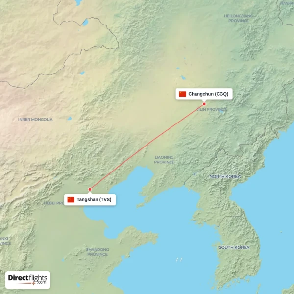 Tangshan - Changchun direct flight map