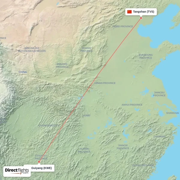 Tangshan - Guiyang direct flight map