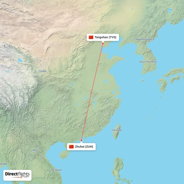 Tangshan - Zhuhai direct flight map