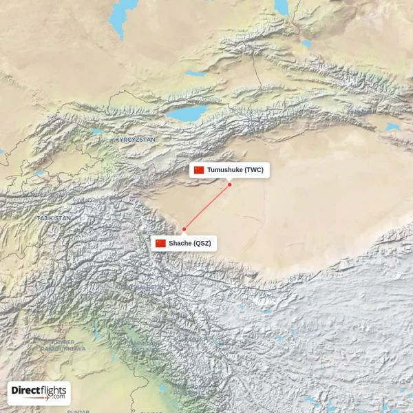 Tumushuke - Shache direct flight map