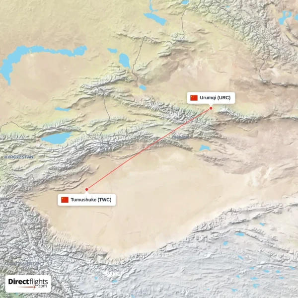Tumushuke - Urumqi direct flight map