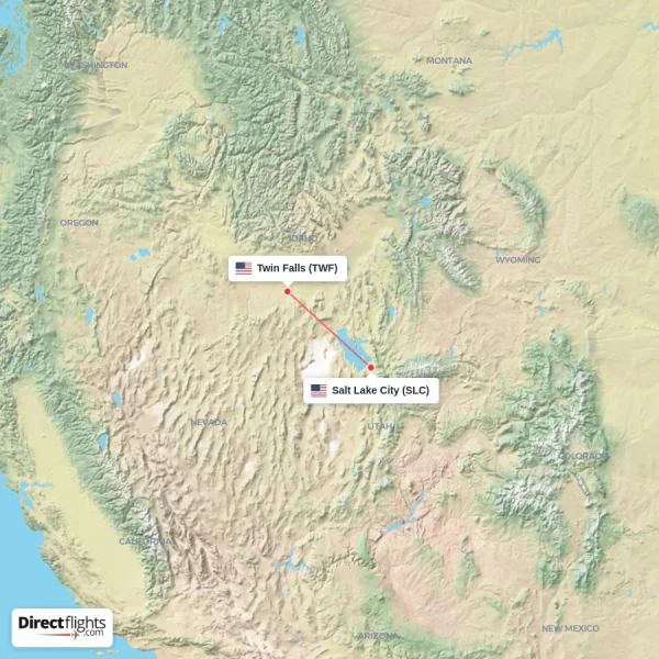 Twin Falls - Salt Lake City direct flight map