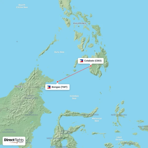 Bongao - Cotabato direct flight map