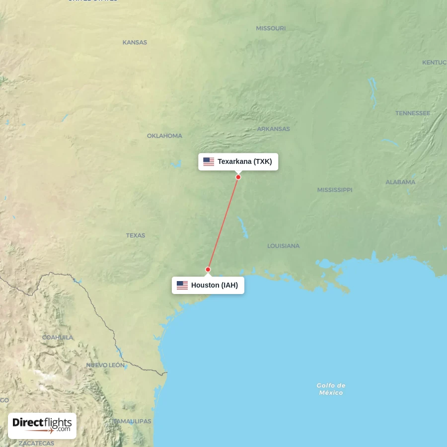 TXK - IAH route map