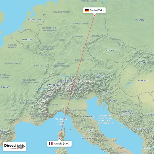Berlin - Ajaccio direct flight map