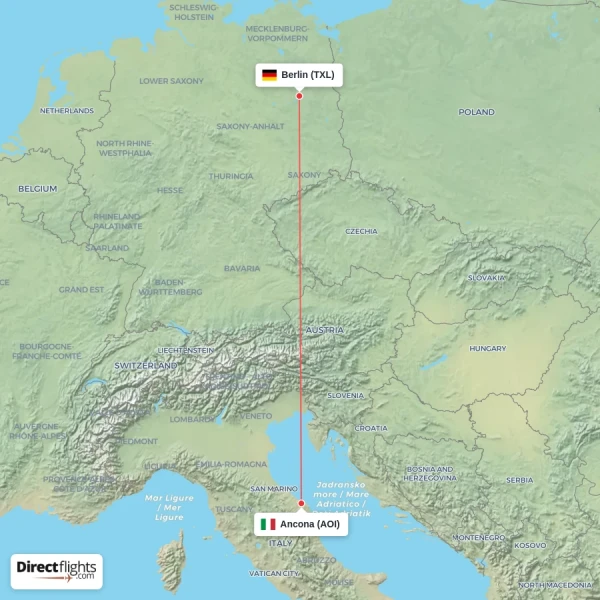 Berlin - Ancona direct flight map