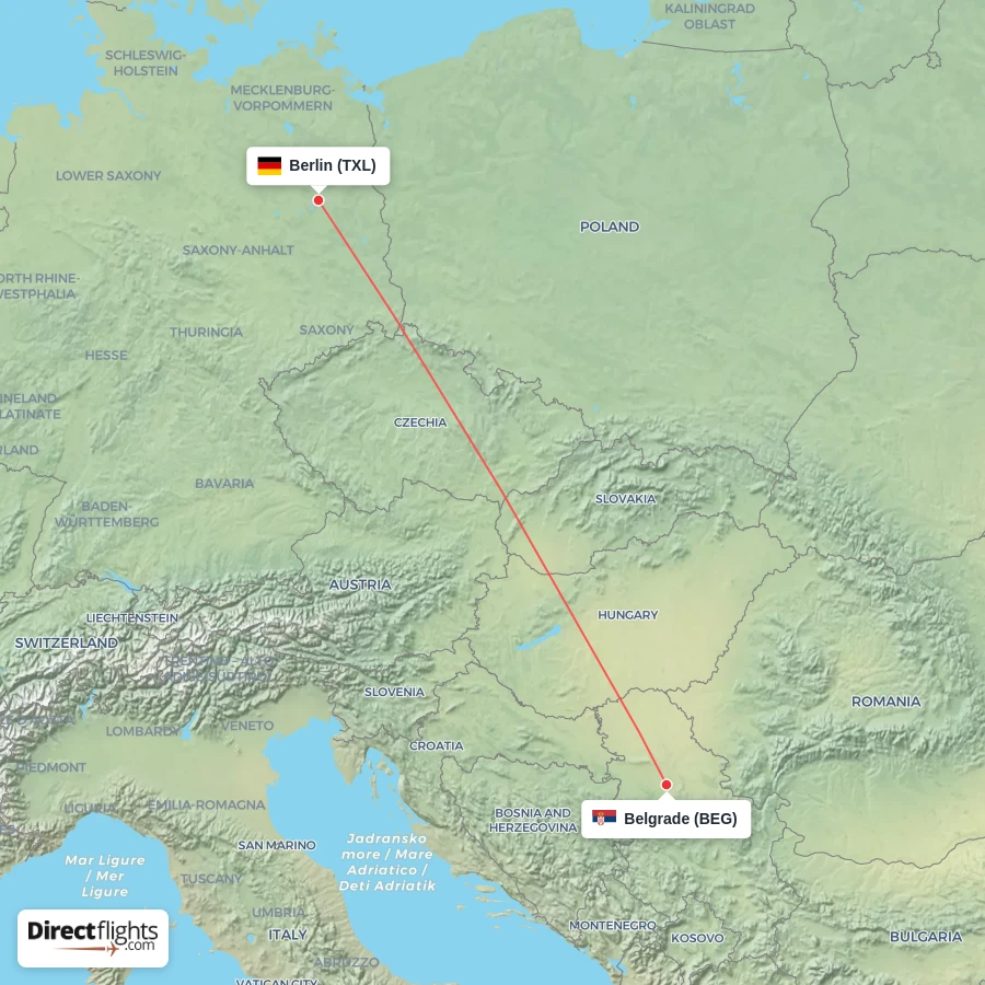 TXL - BEG route map