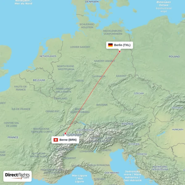 Berlin - Berne direct flight map
