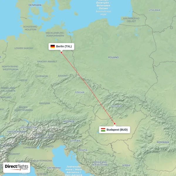 Berlin - Budapest direct flight map
