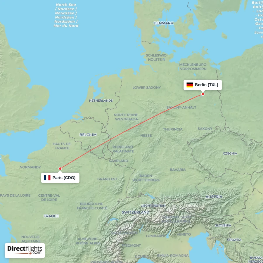 TXL - CDG route map