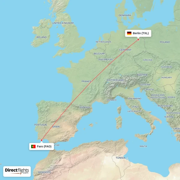 Berlin - Faro direct flight map
