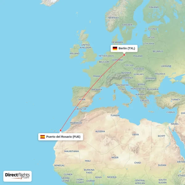 Berlin - Puerto del Rosario direct flight map