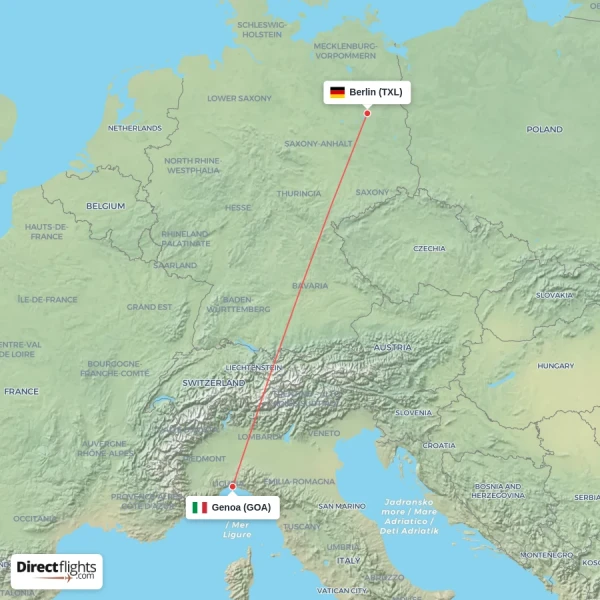 Berlin - Genoa direct flight map