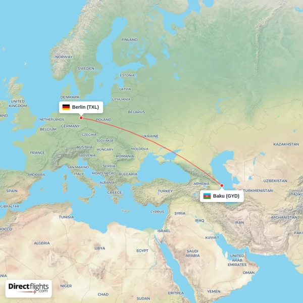 Berlin - Baku direct flight map