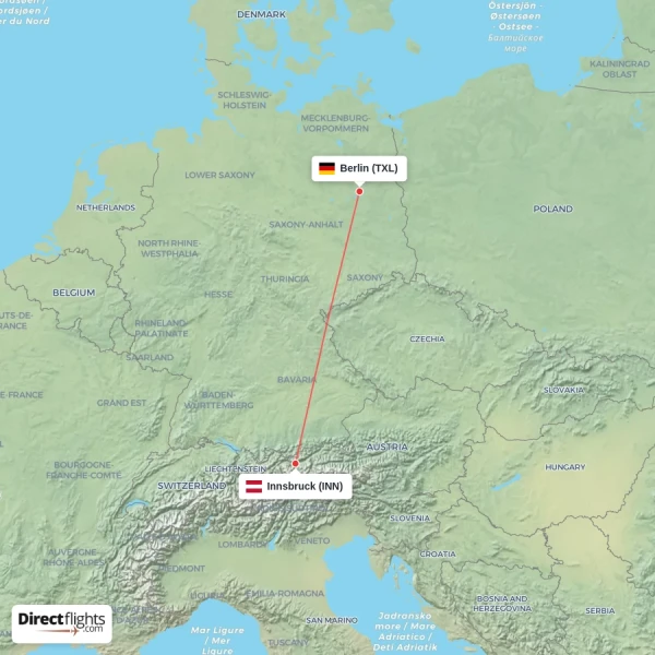 Berlin - Innsbruck direct flight map