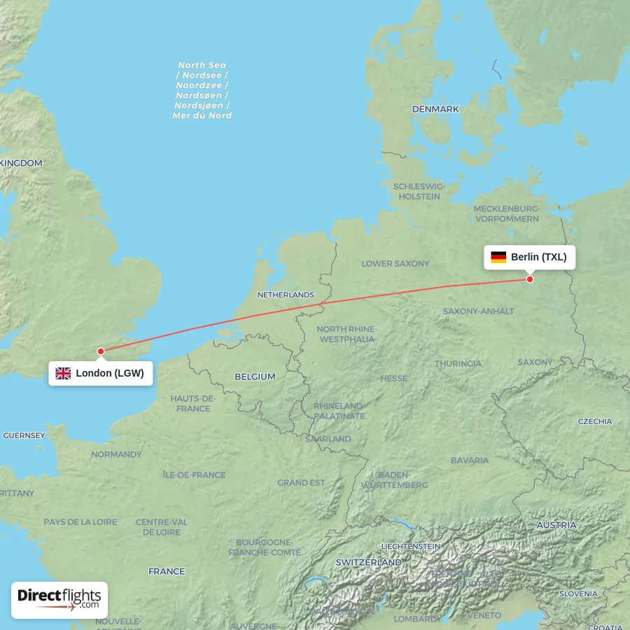 TXL - LGW route map
