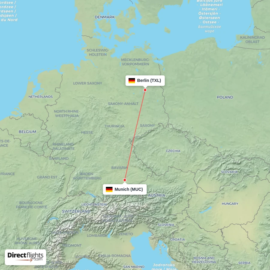 TXL - MUC route map