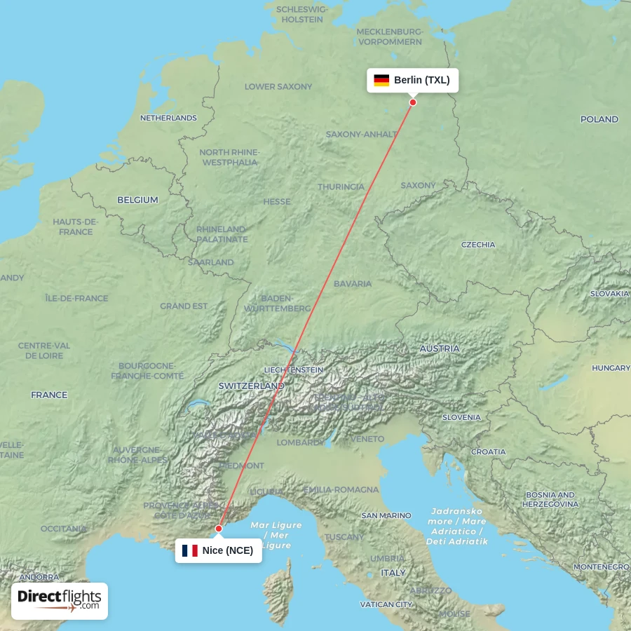 TXL - NCE route map